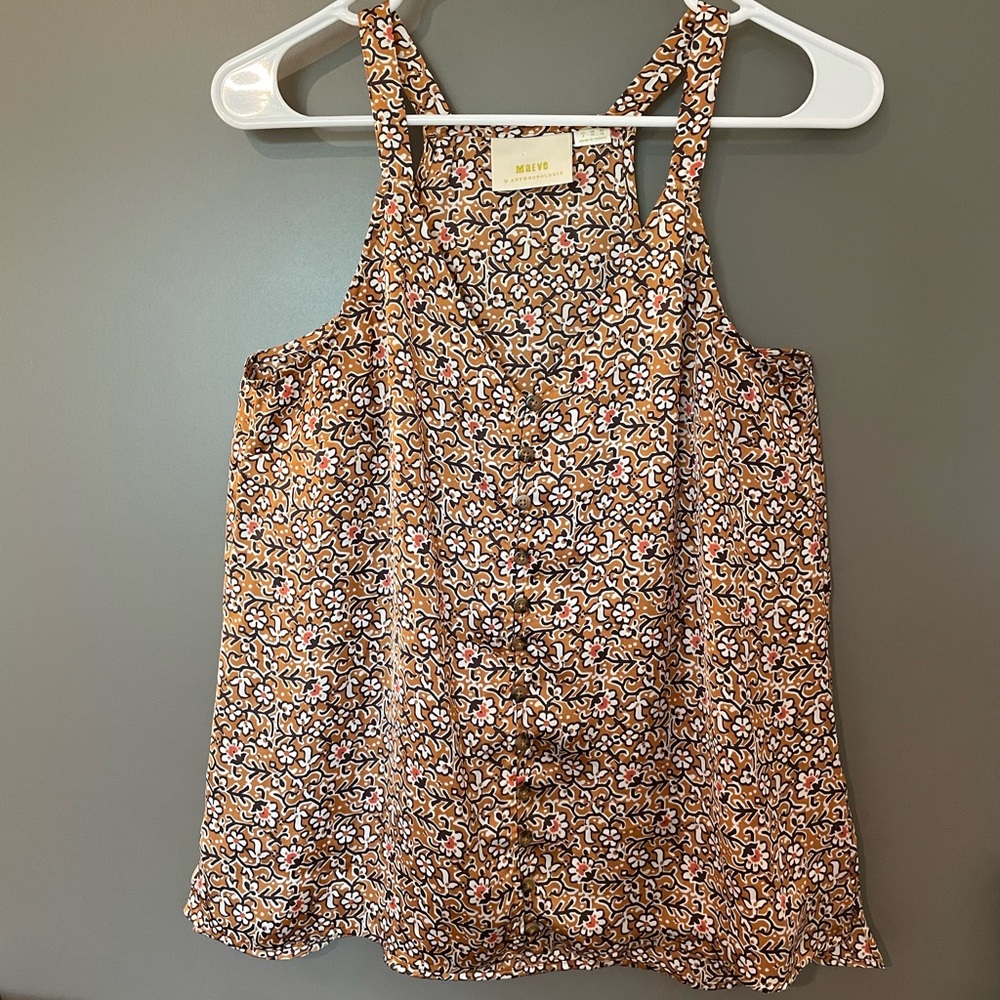 Maeve by Anthropologie Button-Down Racerback Tank Top Floral Women’s 6 Boho